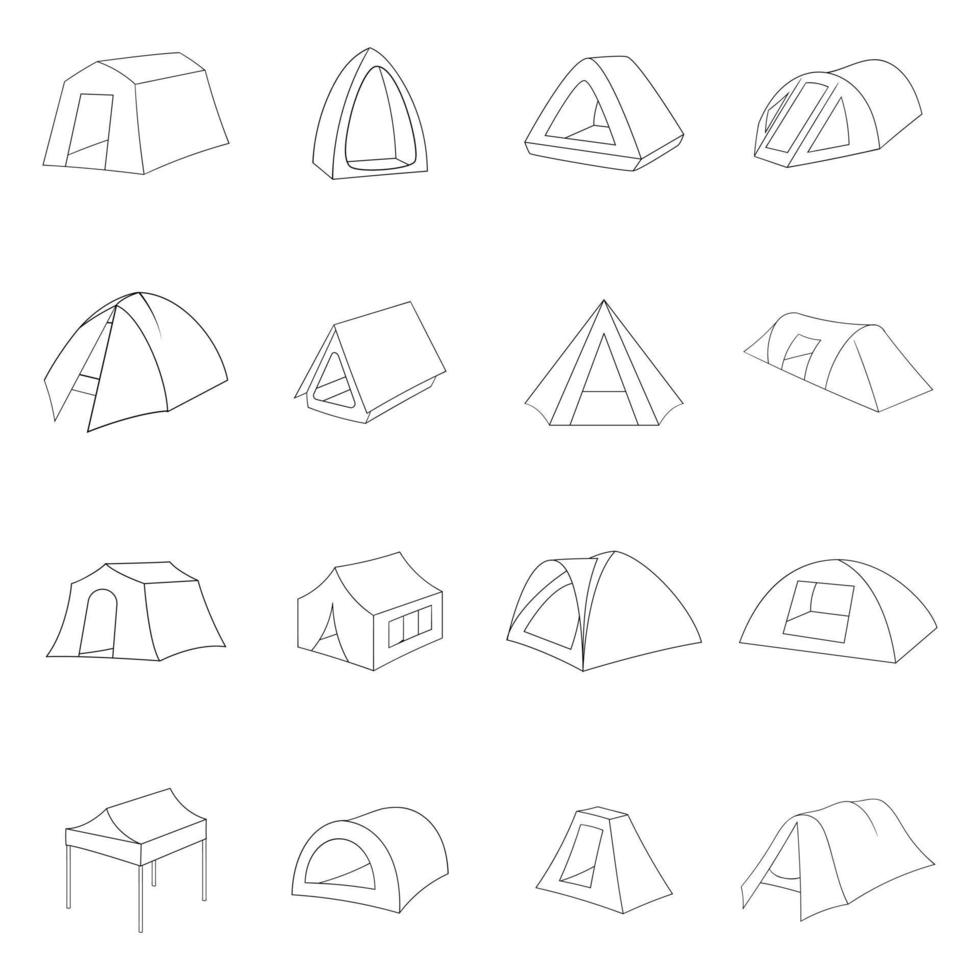 Tent forms icon set outline vector