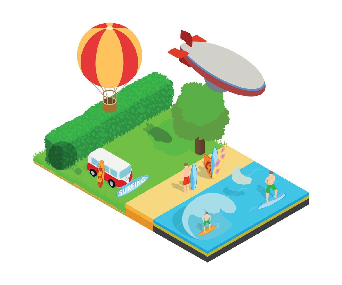Warm tourism concept banner, isometric style vector