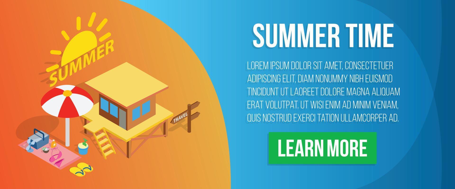 Summer time concept banner, isometric style vector