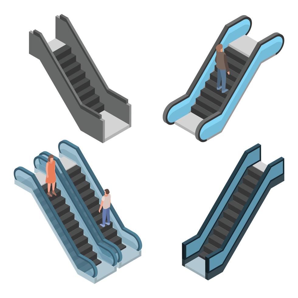 conjunto de iconos de escaleras mecánicas, estilo isométrico vector