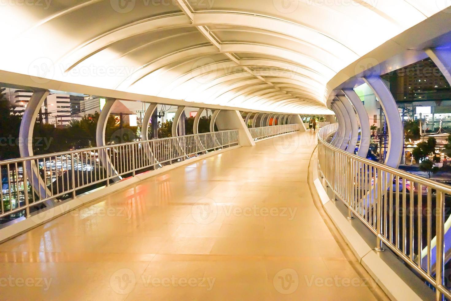 Walk way in urban city at night., Bangkok, Thailand. photo