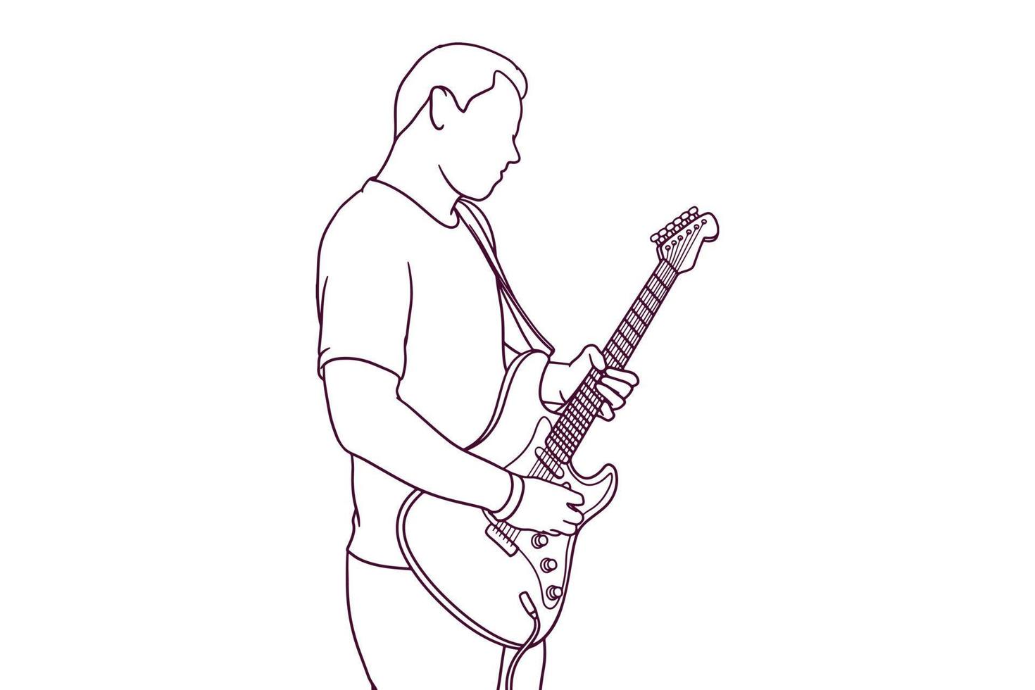 hand drawn male guitarist playing an electric guitar illustration