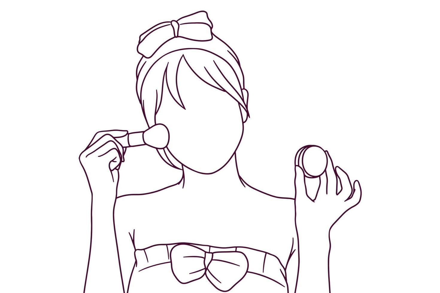 hand drawn beautiful girl with cosmetic powder brush illustration, make up concept vector