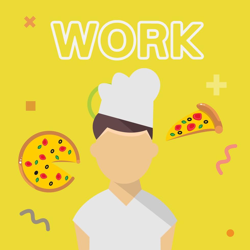 pancarta de búsqueda de empleo. cocinar sobre un fondo amarillo. pancarta para el trabajo. vector