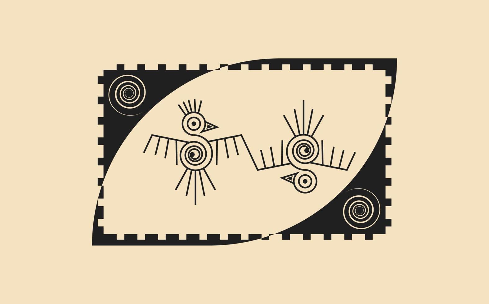 couple of birds Aztec sign isolated ancient religion symbol. Vector Maya fantastic animal retro icon. American culture totem, tribal ethnic mascot. Mexico history pattern, indian or peruvian bird