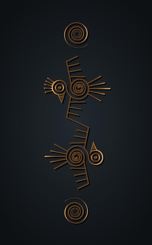 couple of birds Aztec sign isolated ancient religion symbol. Vector Maya fantastic animal gold icon. American culture totem, tribal ethnic mascot. Mexico history pattern, indian or peruvian bird