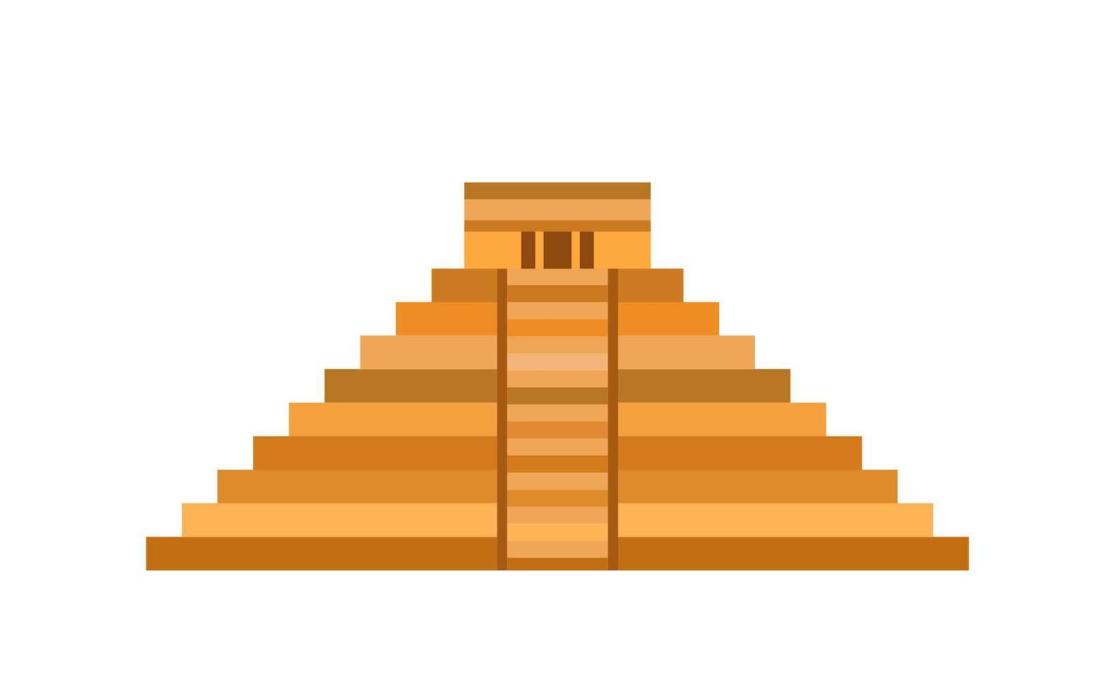 Maya pyramid icon, Temple of Kukulcan, El Castillo pyramid in Chichen Itza flat design, ancient Mayan sacred architecture in Yucatan, Mexico. Vector isolated on white background