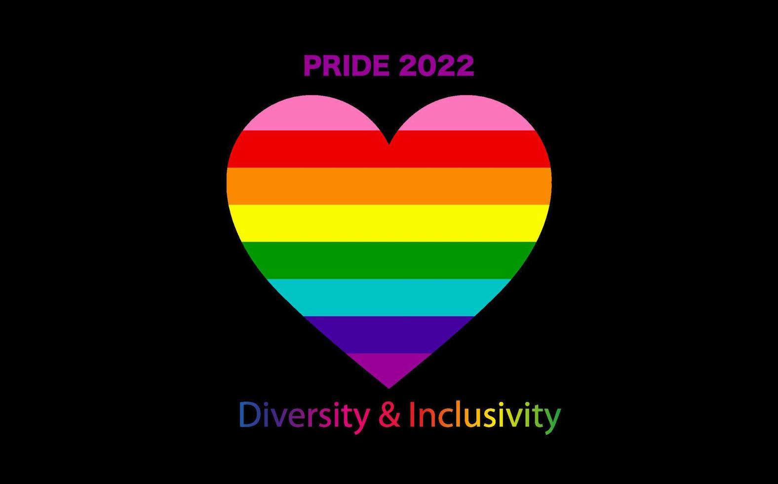 Gay Pride Rainbow heart shape LGBTQIA template. Diversity e Inclusivity. Pride Banner with LGBT Flag sign. Pride Month Vector Illustration. Colorful design element isolated on black background