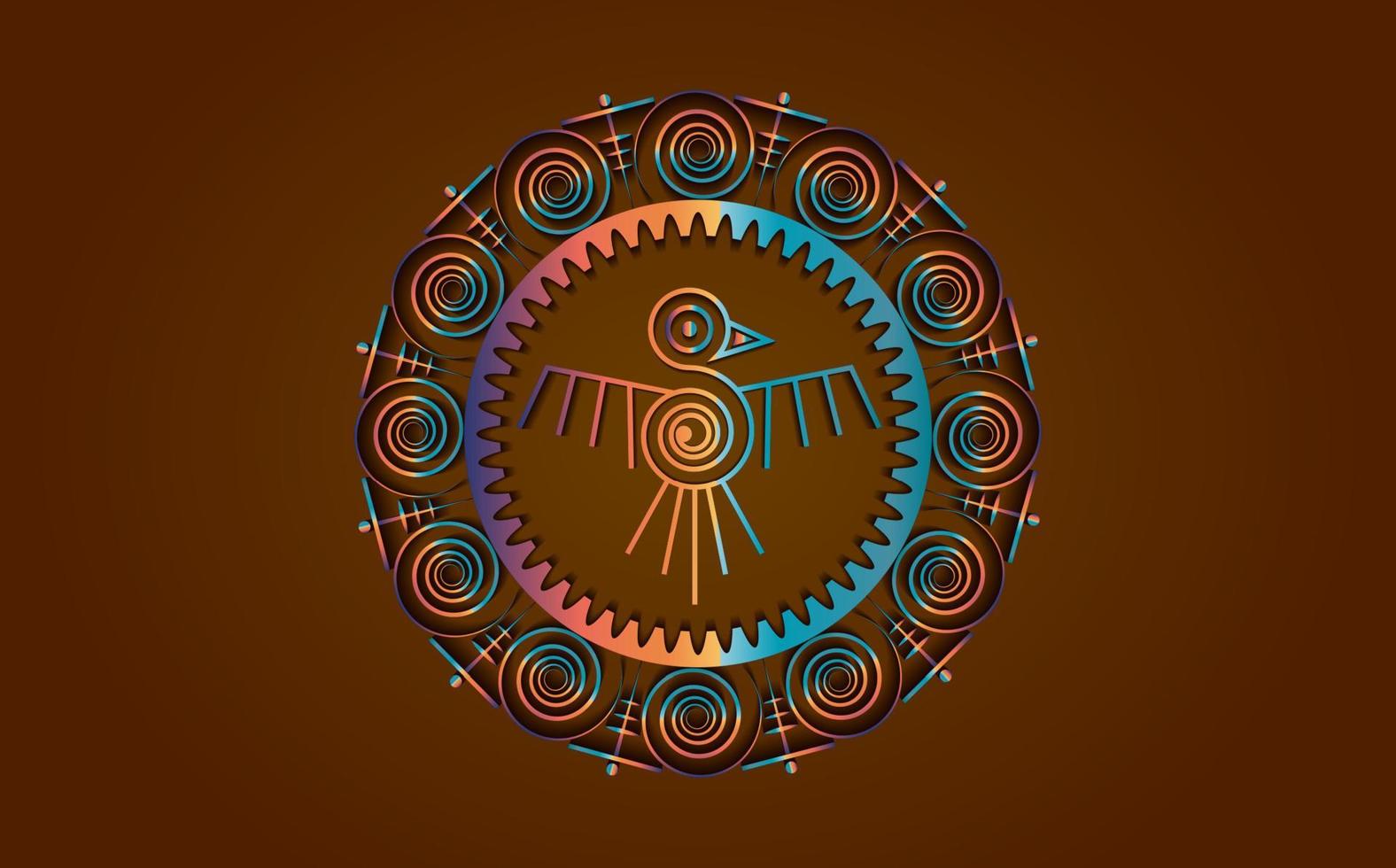 pájaro azteca marco redondo signo aislado símbolo de religión antigua. vector maya animal fantástico icono colorido. tótem de la cultura americana, mascota étnica tribal. patrón de historia de méxico, pájaro indio o peruano