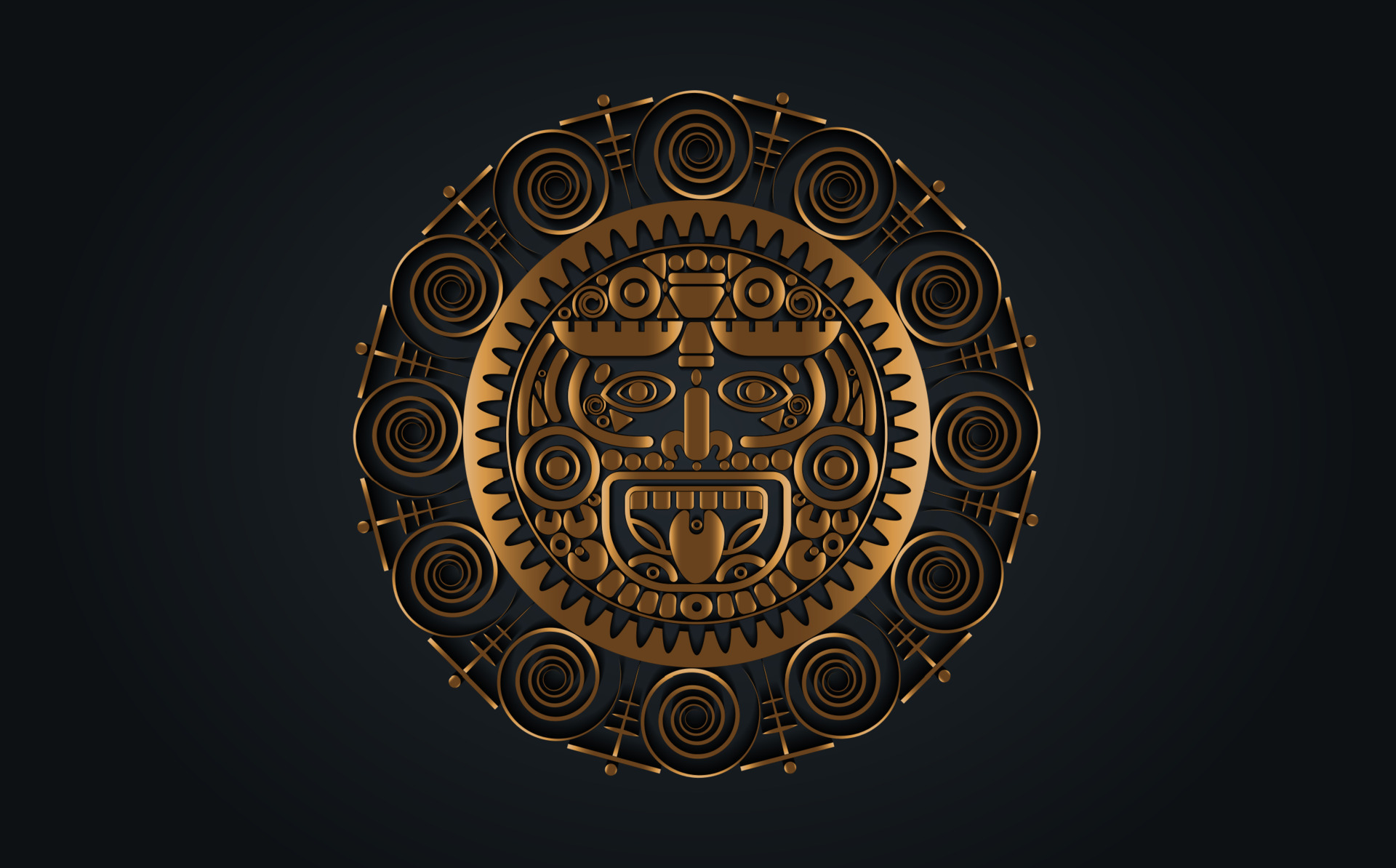 Sacred Mayan sun god Aztec wheel calendar Maya symbols ethnic mask in