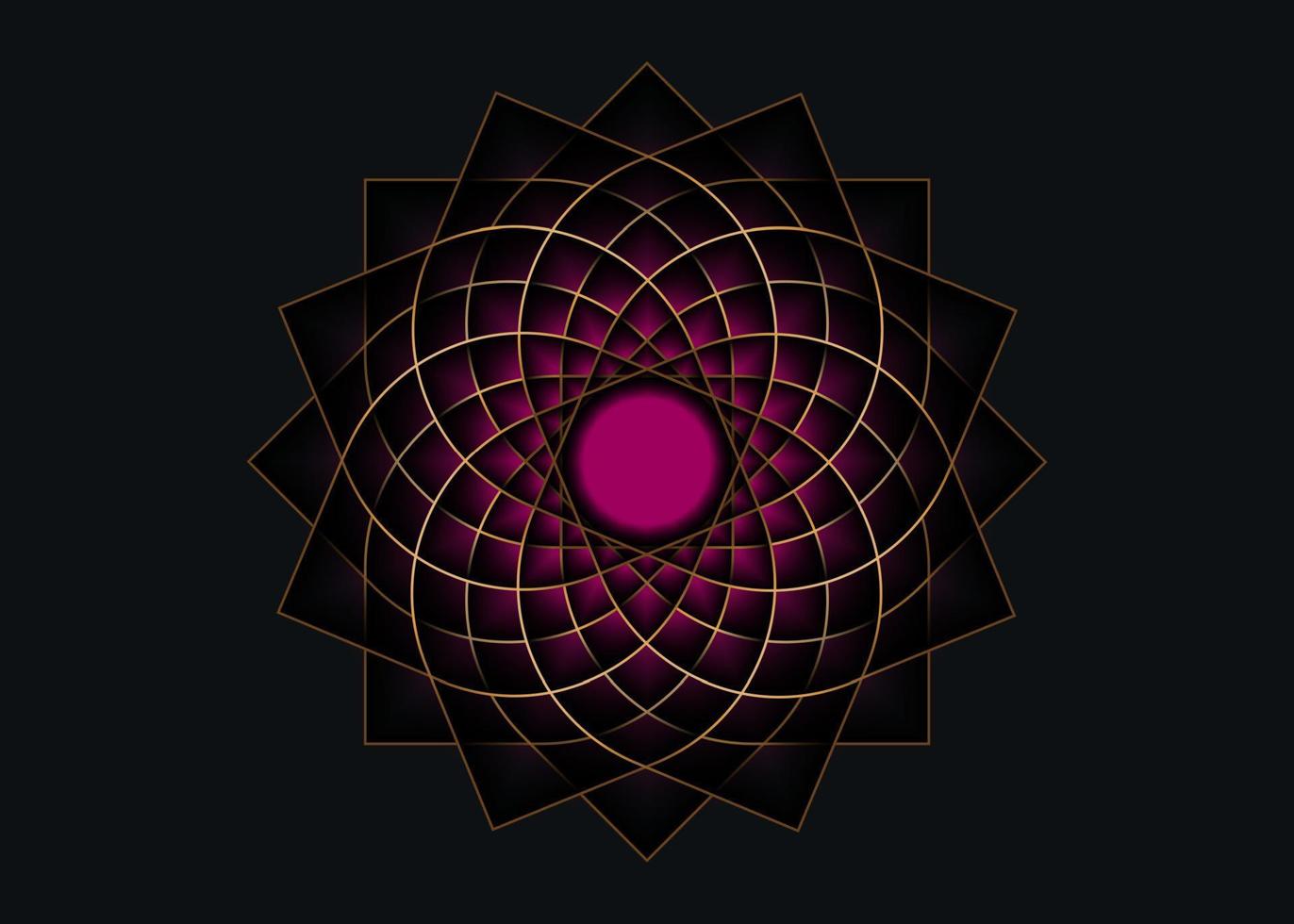 Gold lotus flower mandala, Seed of life symbol Sacred Geometry. Logo icon  Geometric mystic mandala of alchemy esoteric Flower. Vector golden line art divine meditative amulet isolated on black