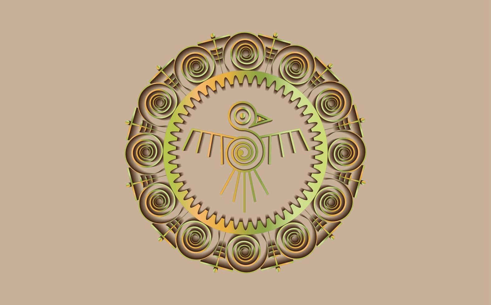 Aztec Bird round frame sign isolated ancient religion symbol. Vector Maya fantastic animal colorful icon. American culture totem, tribal ethnic mascot. Mexico history pattern, indian or peruvian bird