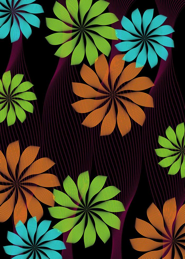 tela de impresión de cera africana, adorno étnico hecho a mano para su diseño, coloridos motivos tribales de flores afro, elementos geométricos ondulados. textura vectorial, estilo de moda ankara textil a rayas onduladas de áfrica vector