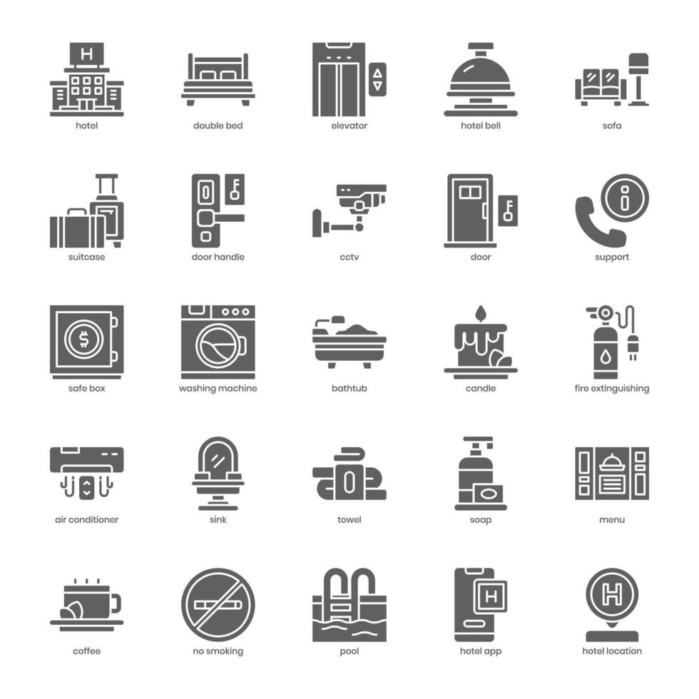 paquete de iconos de agente hotelero para el diseño de su sitio web, logotipo, aplicación, ui. diseño de glifo de icono de agente de hotel. ilustración de gráficos vectoriales y trazo editable. vector