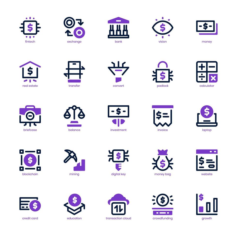 paquete de iconos fintech para el diseño de su sitio web, logotipo, aplicación, ui. línea de mezcla de iconos fintech y diseño sólido. ilustración de gráficos vectoriales y trazo editable. vector