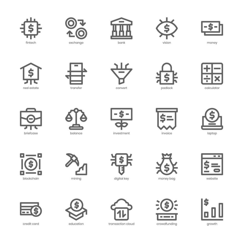 Fintech icon pack for your website design, logo, app, UI. Fintech icon outline design. Vector graphics illustration and editable stroke.