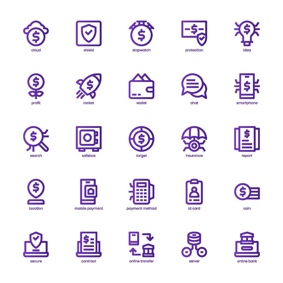 Fintech icon pack for your website design, logo, app, UI. Fintech icon basic line gradient design. Vector graphics illustration and editable stroke.