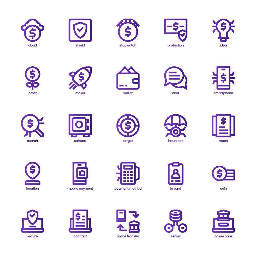 paquete de iconos fintech para el diseño de su sitio web, logotipo, aplicación, ui. icono de fintech diseño de gradiente de línea básica. ilustración de gráficos vectoriales y trazo editable. vector