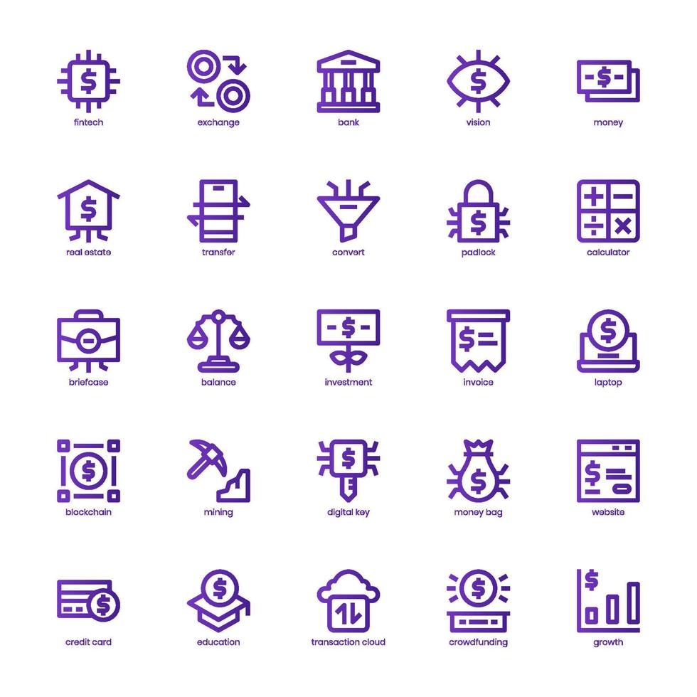 paquete de iconos fintech para el diseño de su sitio web, logotipo, aplicación, ui. icono de fintech diseño de gradiente de línea básica. ilustración de gráficos vectoriales y trazo editable. vector