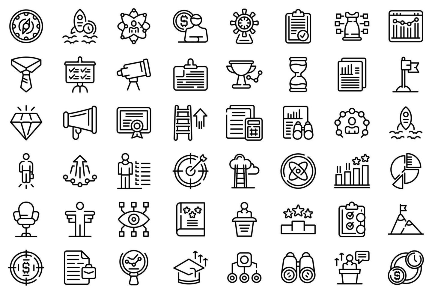 Successful career icons set, outline style vector