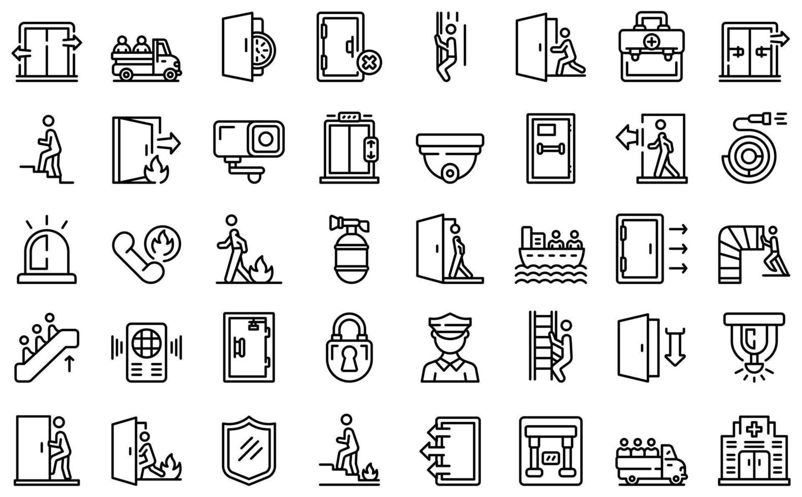 Human evacuation icons set, outline style vector