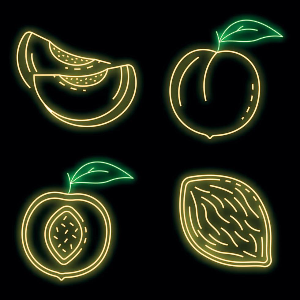 Peach icons set vector neon