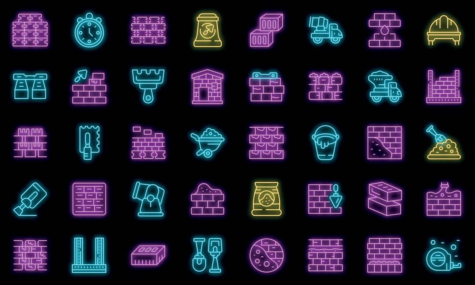 Brick and mortar icons set vector neon