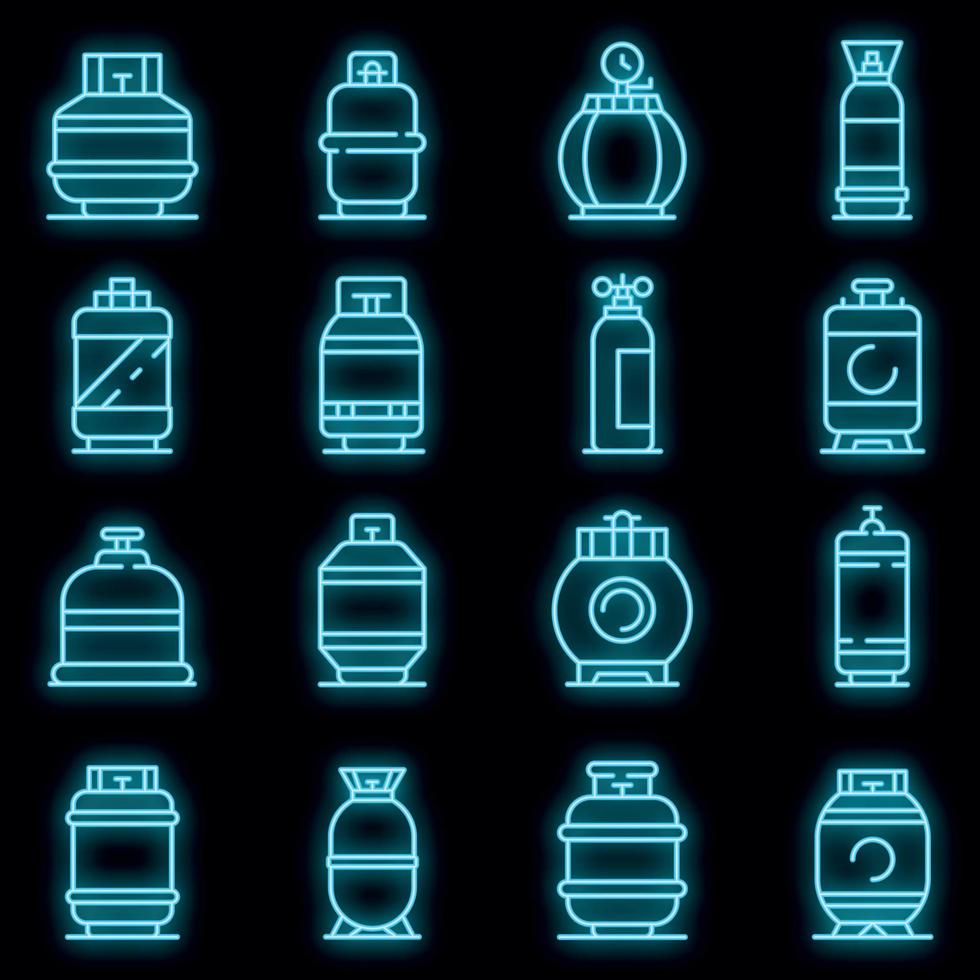 Gas cylinders icons set vector neon