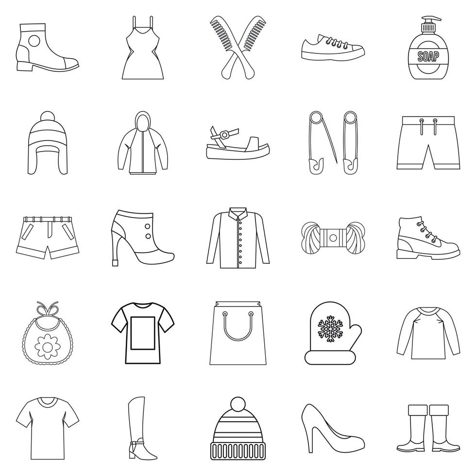 Present icons set, outline style vector