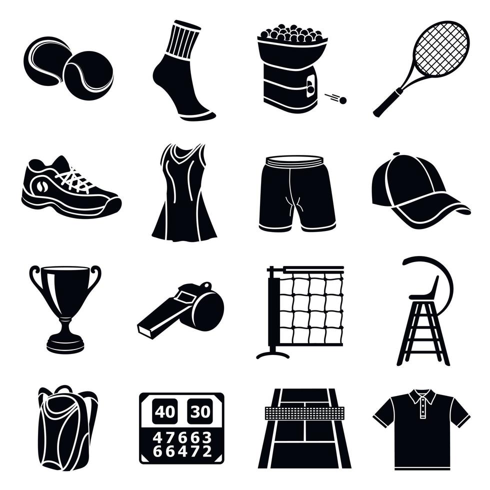 conjunto de iconos de tenis, estilo simple vector