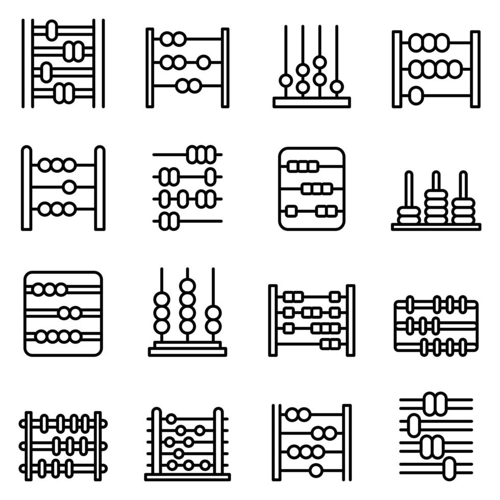 Abacus icons set, outline style vector