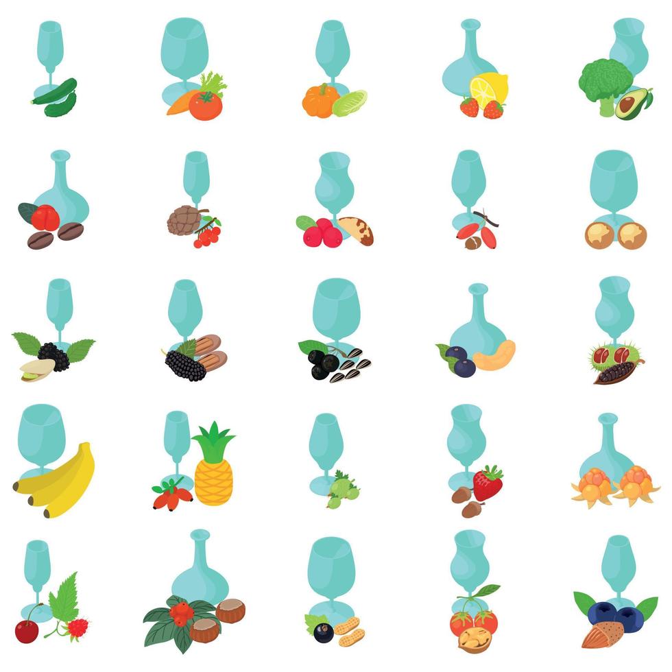 Glass of smoothie icons set, isometric style vector