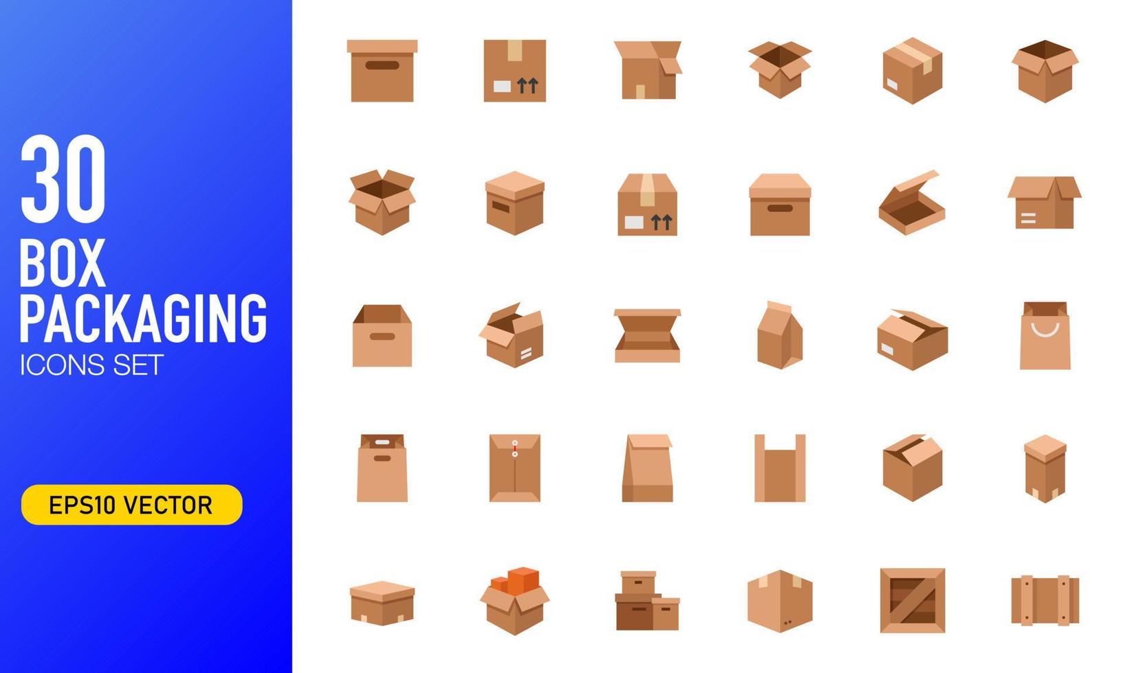 Box and packaging icon set in flat style. Suitable for design element of cargo and delivery app. Cardboard icon collection. vector