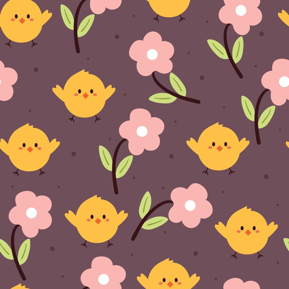 cute seamless pattern cartoon chick and flower vector