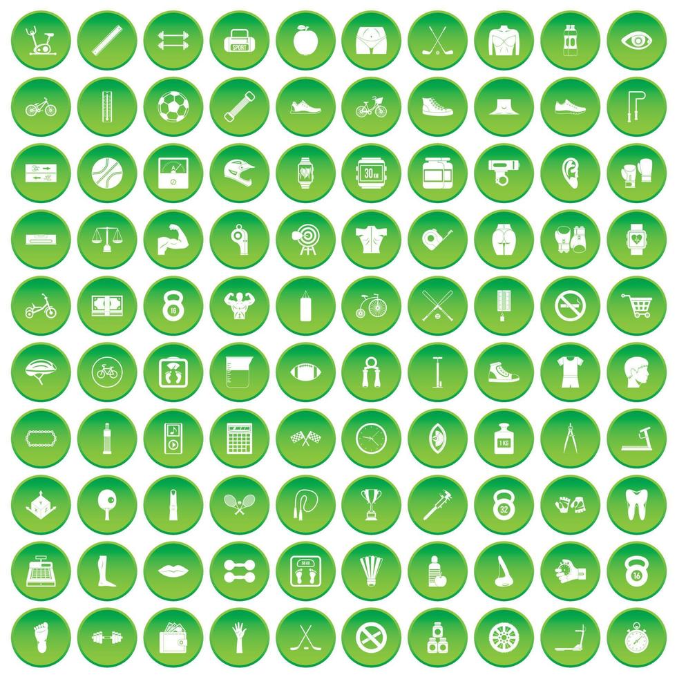 100 kettlebell icons set green circle vector