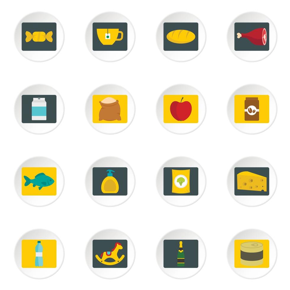 Shop navigation foods icons set in flat style vector