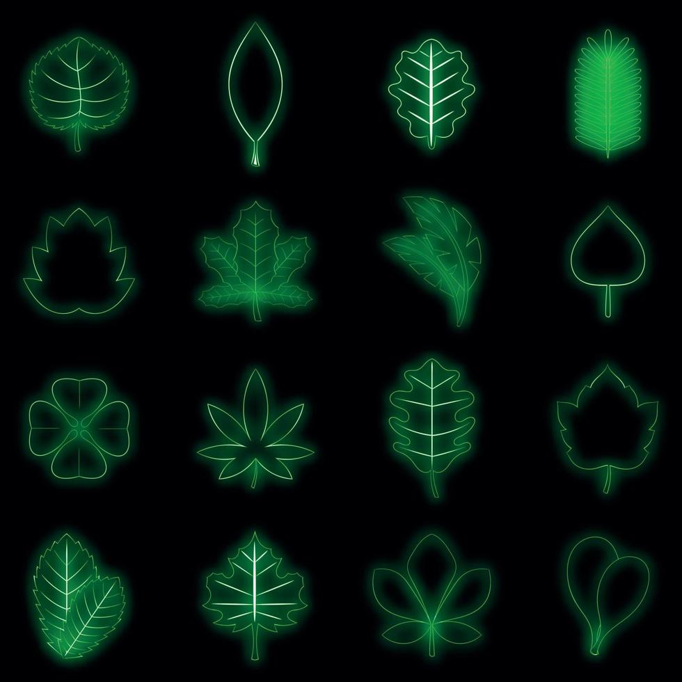 Different leafs icons set vector neon