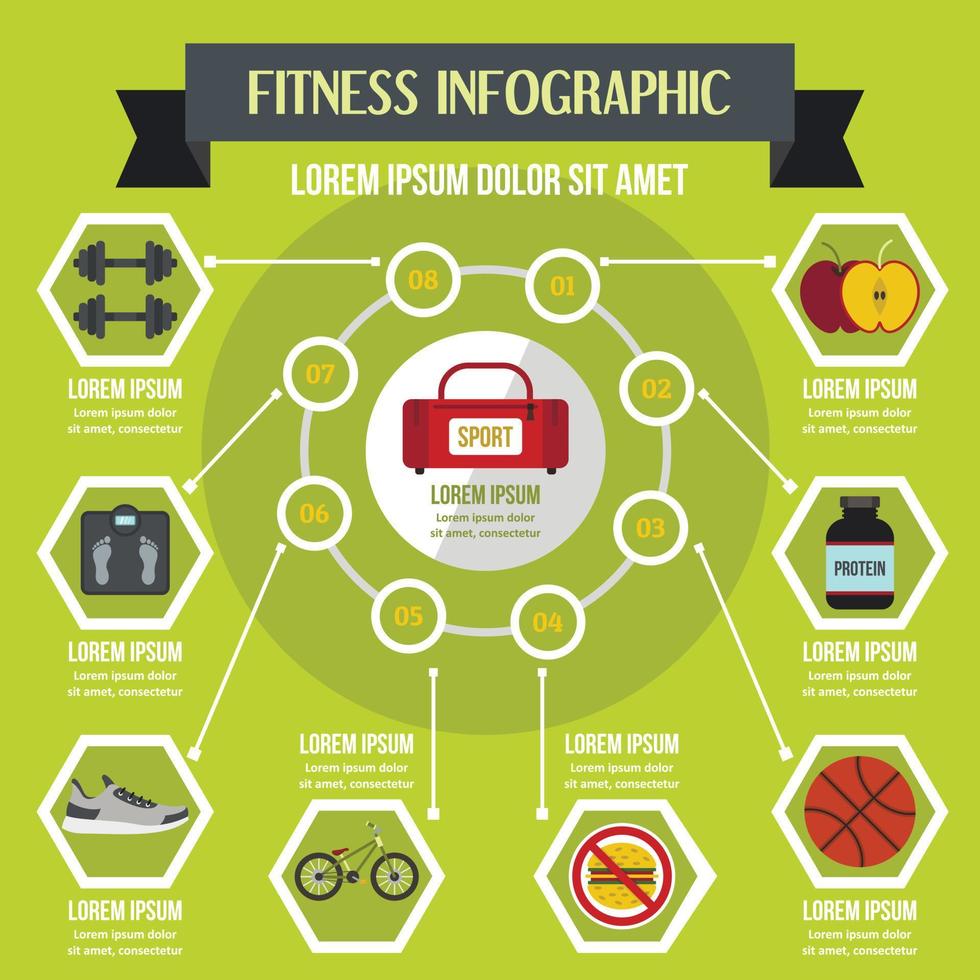 concepto de infografía de fitness, estilo plano vector