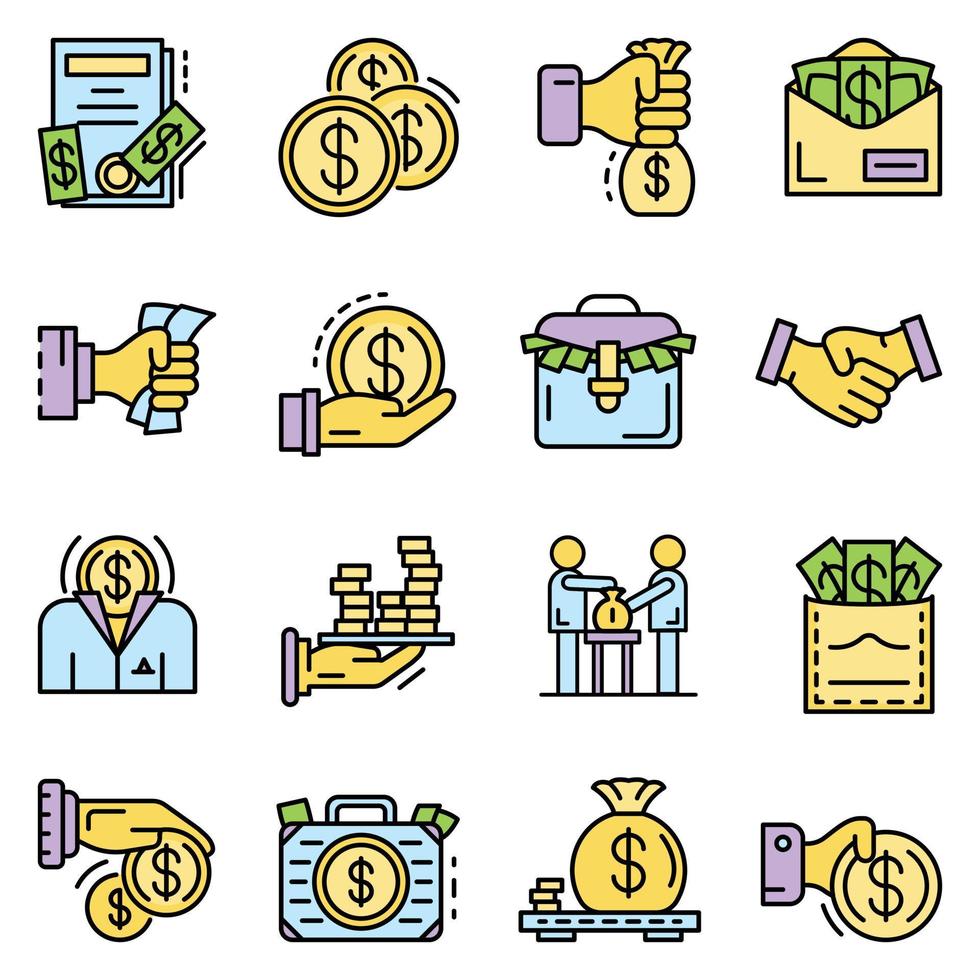 Bribery icon set, outline style vector