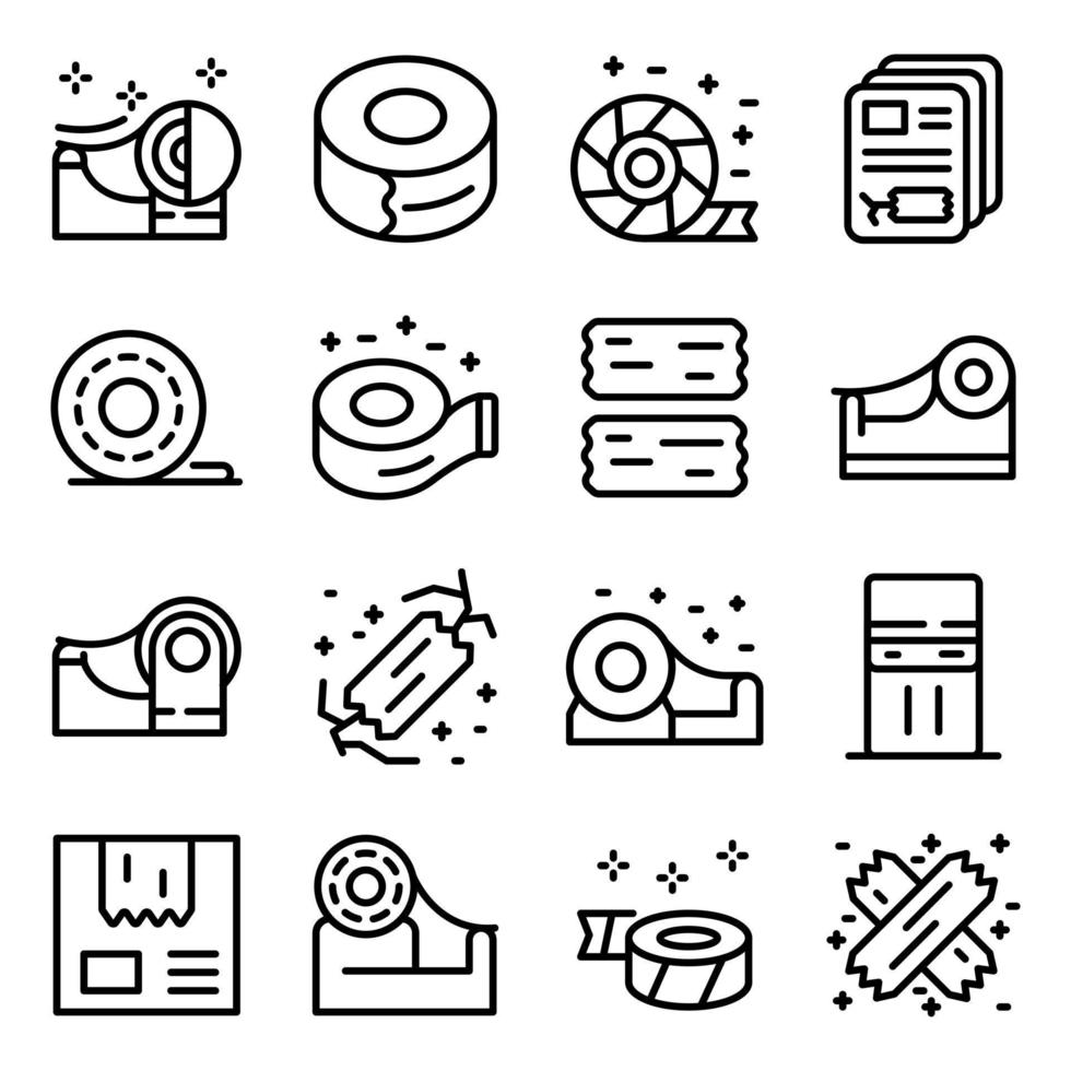 Scotch tape icons set, outline style vector
