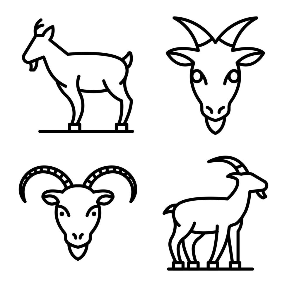 Goat icons set, outline style vector
