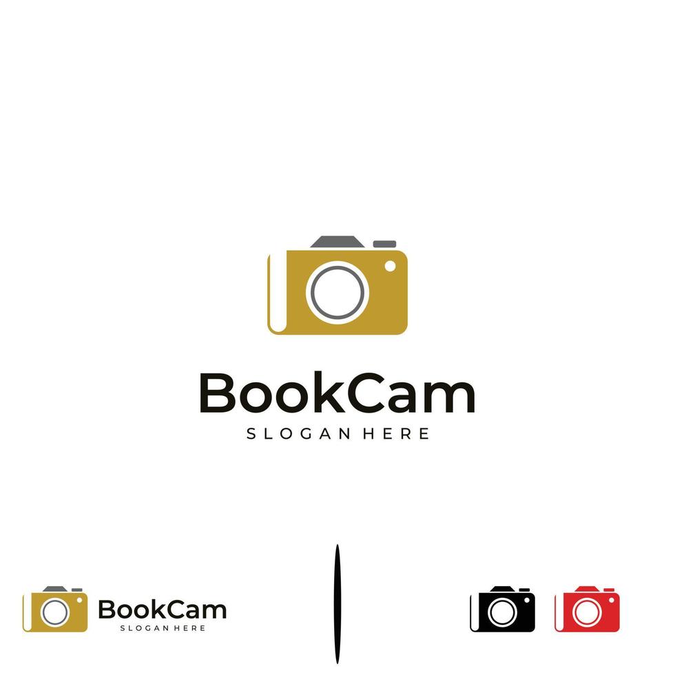 book camera logo design on isolated background, camera combine with book logo modern concept vector