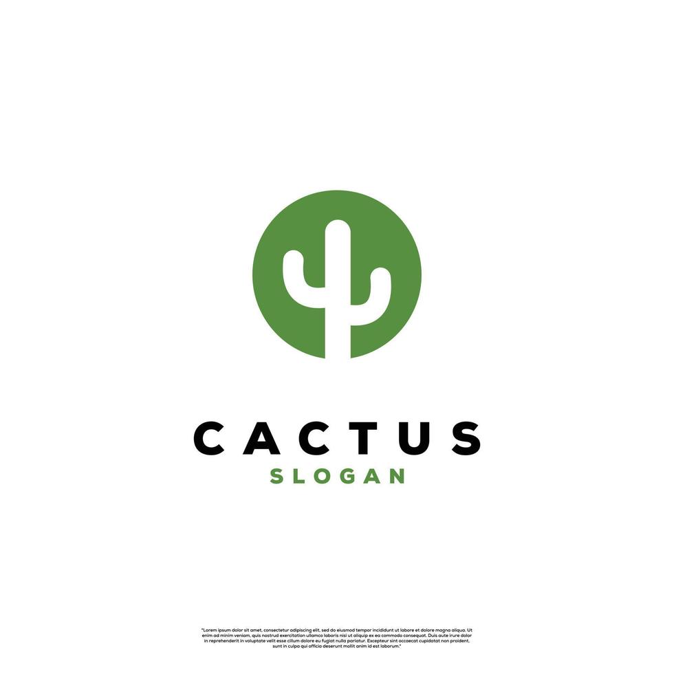Simple Cactus logo design in circle, illustration vector