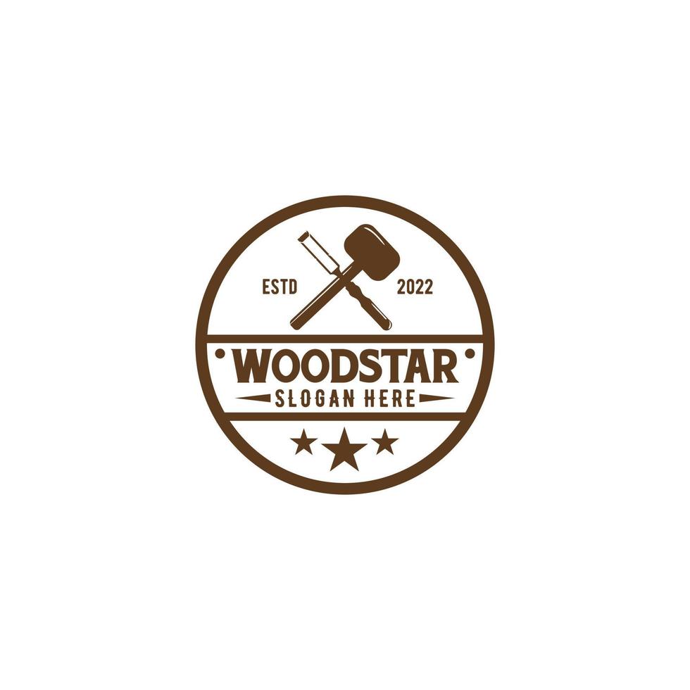 diseño de logotipo de artesanía de madera insignia de emblema vintage retro hipster. diseño de logotipo de carpintería rústico vector