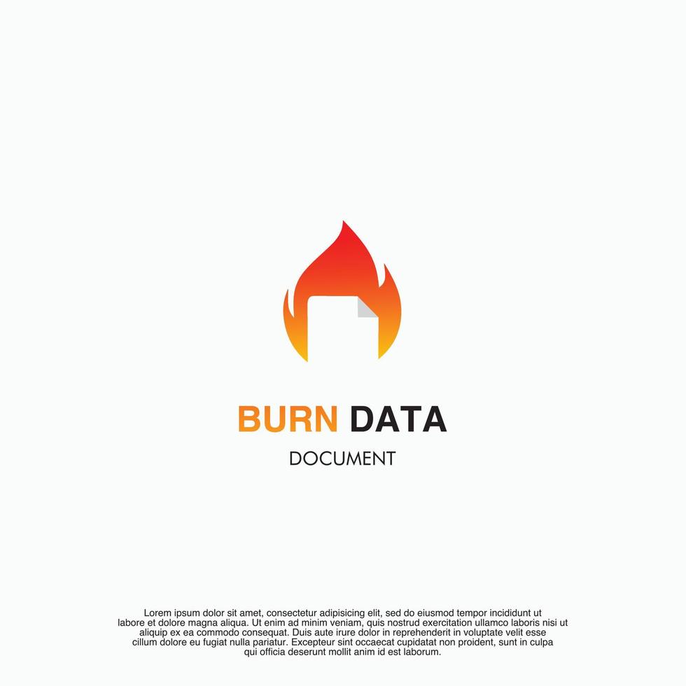 Burn data logo design concept, modern document with fire, on isolated background, icon template vector