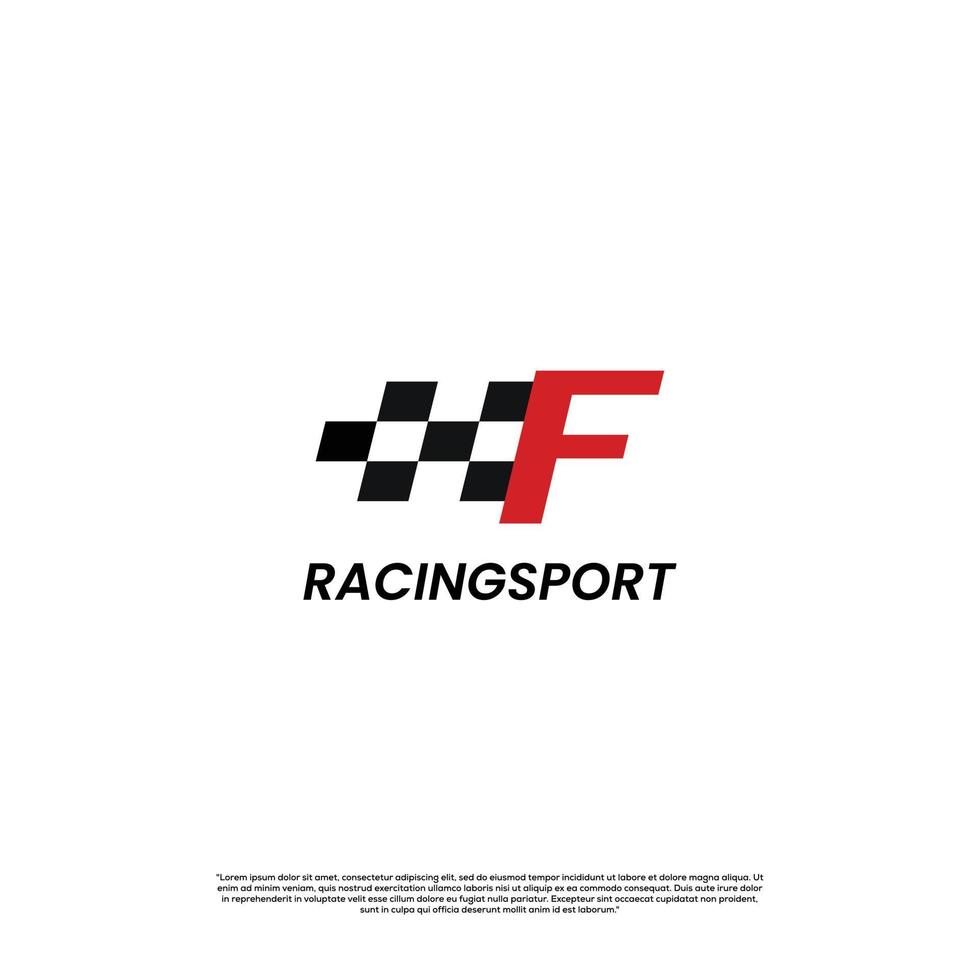 letter F with racing flag icon template logo design vector