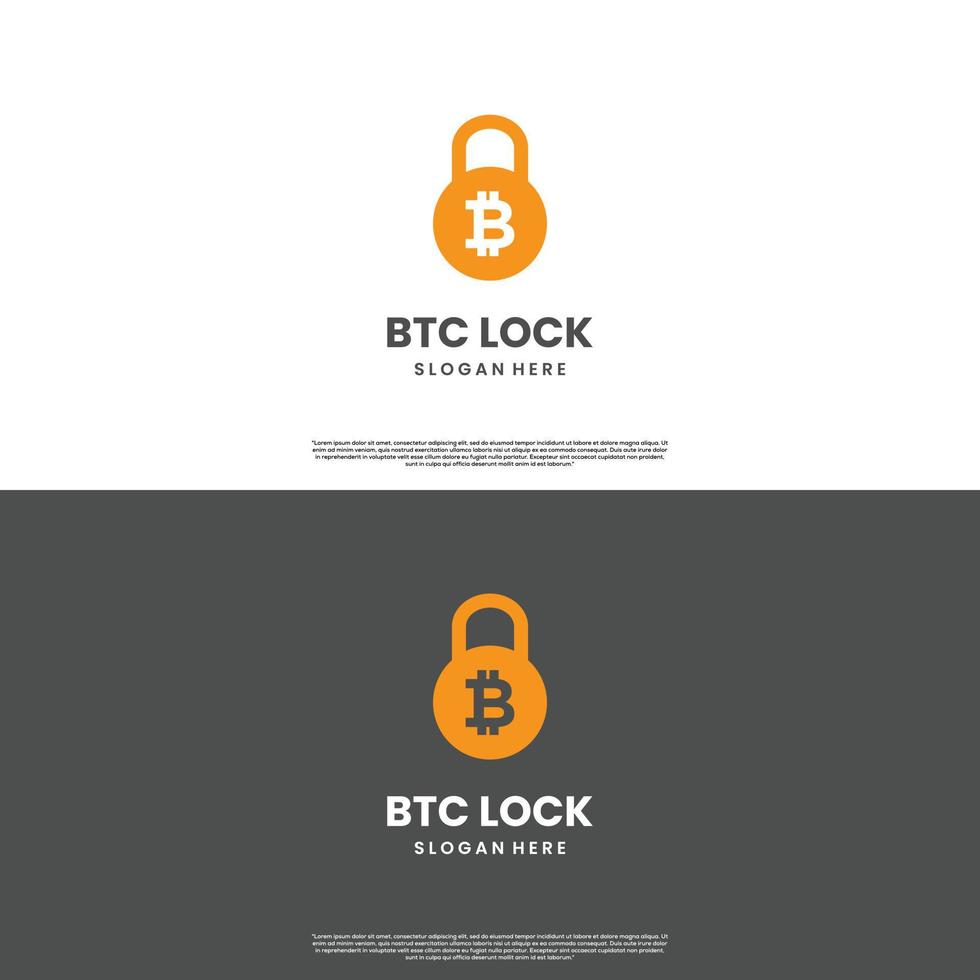 combinación de bitcoin con logotipo de candado, plantilla de icono de bitcoin de seguridad, logotipo de desbloqueo de bitcoin vector