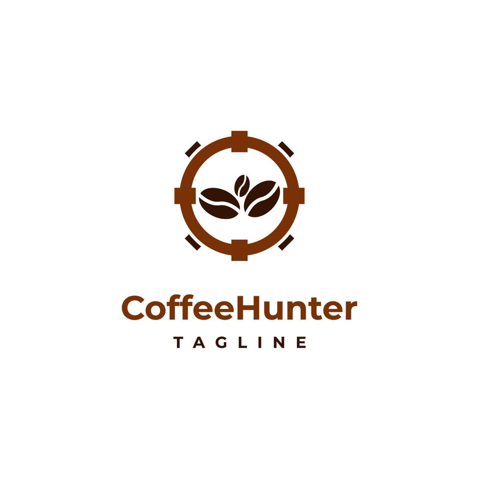 concepto de diseño de logotipo de objetivo de café vectorial, plantilla de icono de logotipo de cazador de café, grano de café con logotipo de alcance vector