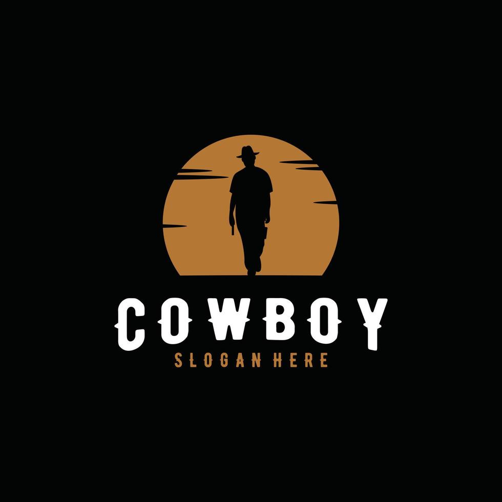 Cowboy Silhouette at Sunset Sun logo design illustration vector