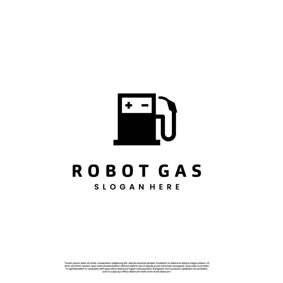 concepto moderno de diseño de logotipo de gas robot, combinación de gasolinera con logotipo de ojo de robot vector